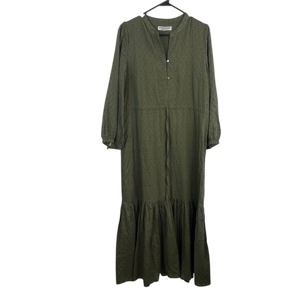 Emerson Fry India Collection Frances 3 Swiss Dot Organic Midi Dress Moss Size M - Picture 3 of 10